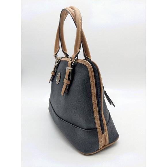 GIANI BERNINI saffiano faux-leather dome satchel crossbody bag -Black/Beige - Picture 5 of 11